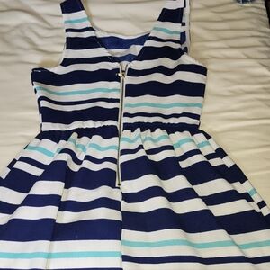 Everly Striped Dress in Navy, White, and Aqua